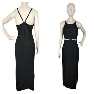 Gunne Sax Jessica McClintock Black Cutout Rhinestone Detail Vintage Wiggle Dress